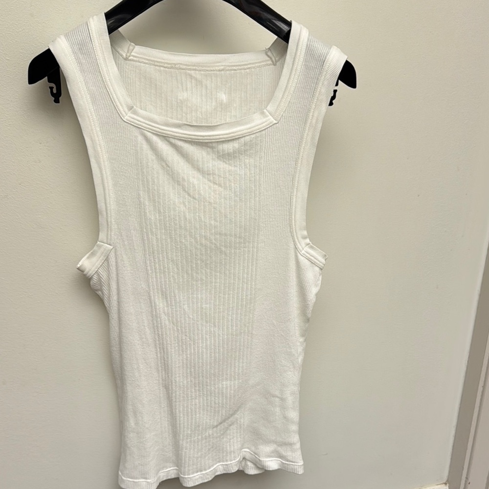Vintage 90s White Sleeveless Ribbed Top square neck medium